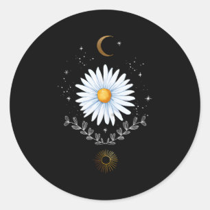 Aestetisk kelestial Daisy Sol och Måne Boho blomma Runt Klistermärke