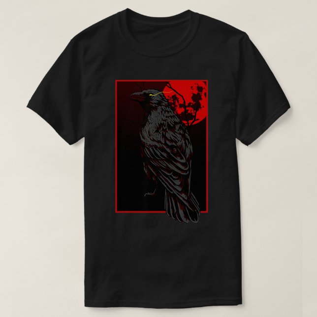 Aestetisk svart kråka för rödfärgad måne eller röd t shirt (Design framsida)