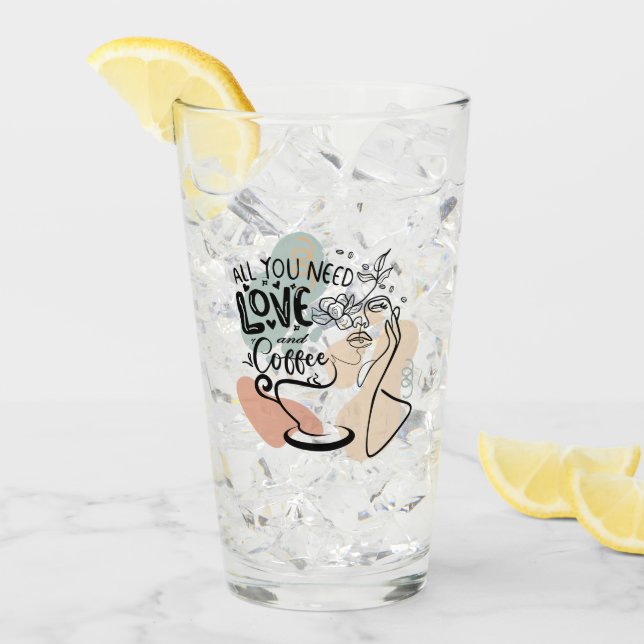 Aestetiska illustrationer, flickkaffe glaskopp (Framsida Ice)