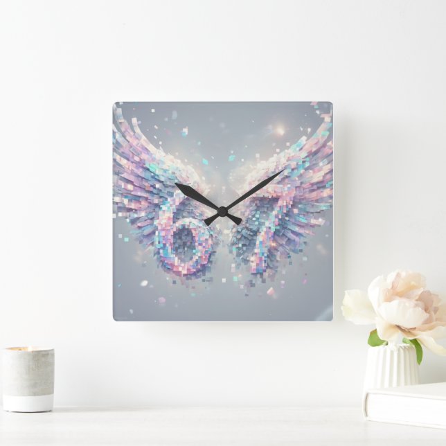 Aesthetic Angel Trendy Y2K 2000s Futuristic Neon Fyrkantig Klocka (Hem)