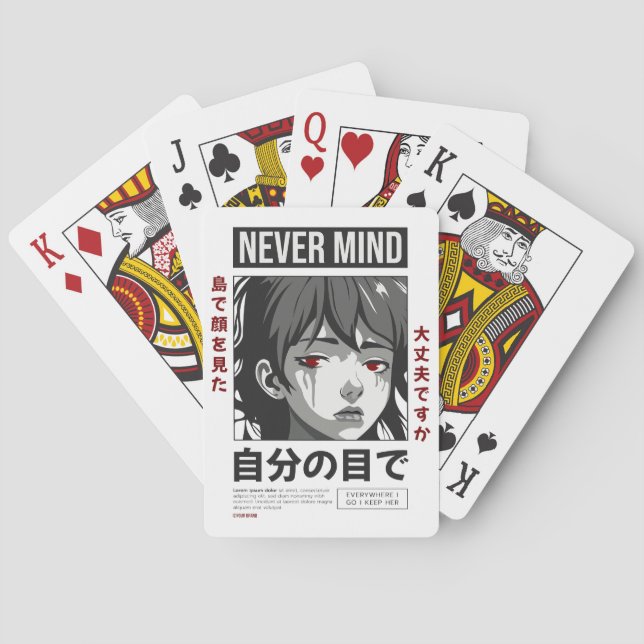 Aesthetic Anime Girl Playing Cards - "Never Mind"  Casinokort (Baksidan)