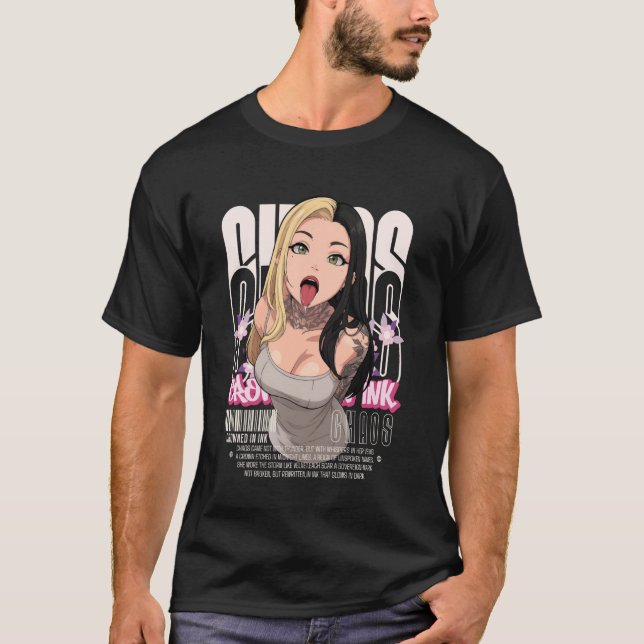 Aesthetic Anime Girl Tattoos Chaos Goth Streetwear T Shirt (Framsida)