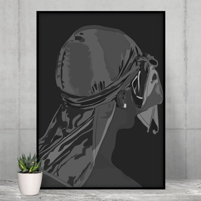 Aesthetic Black man med durag black and white art Poster (Skapare uppladdad)