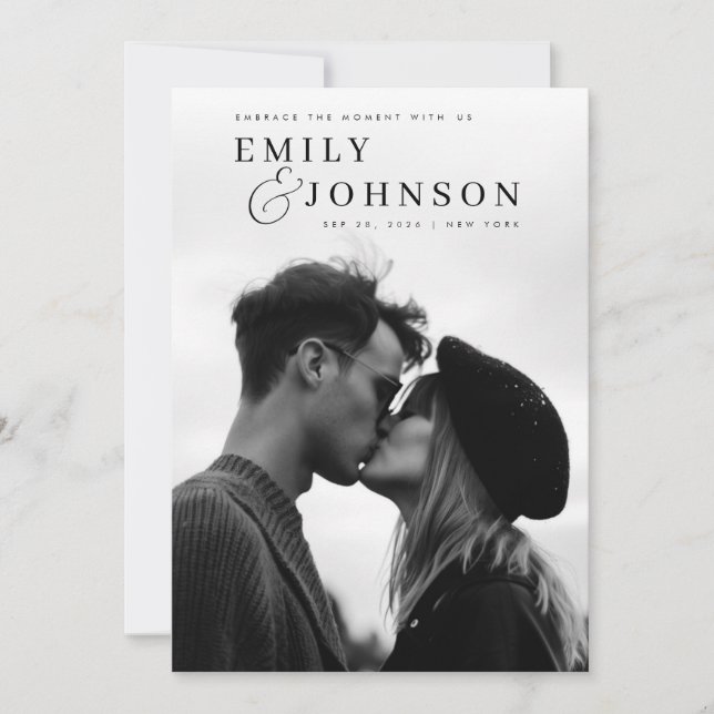 Aesthetic Black & White QR Code Photo Bröllop Inbjudningar (Framsida)