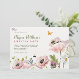 Aesthetic blommigt bloom bin födelsedag inbjudningar
