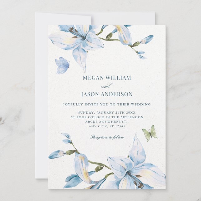 Aesthetic blue flower bloom wedding inbjudningar (Framsida)