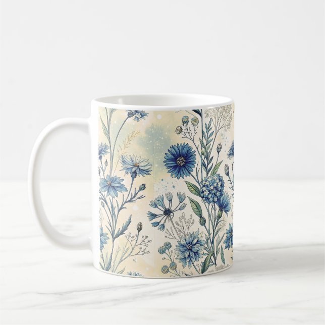 Aesthetic Blue Wildflowers Kaffemugg (Vänster)