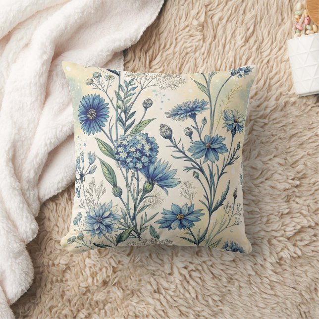 Aesthetic Blue Wildflowers Kudde (Filt)