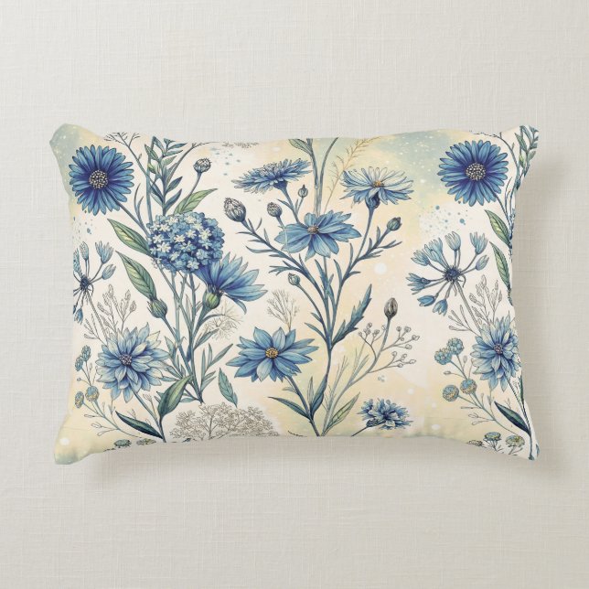 Aesthetic Blue Wildflowers Prydnadskudde (Framsidan)
