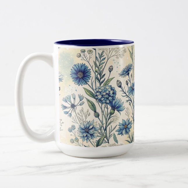 Aesthetic Blue Wildflowers Två-Tonad Mugg (Vänster)