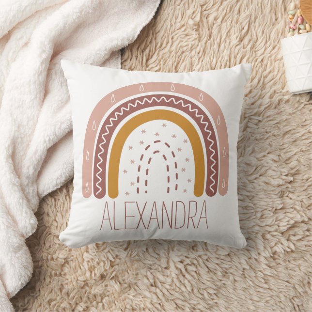Aesthetic Boho Bohemian Rainbow Namn Kudde (Filt)