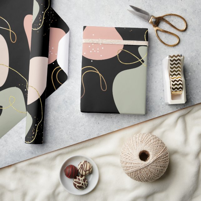 Aesthetic Boho Geometric Organic Shapes Mönster Presentpapper (Hantverk)