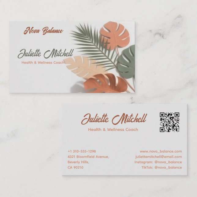 Aesthetic Boho Tropical Wellness Coach Card Visitkort (Fram/baksida)