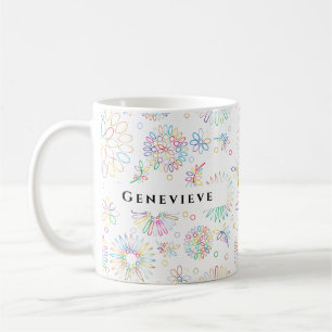 Aesthetic Cheerfull Blommigt Lineart Mönster Anpas Kaffemugg