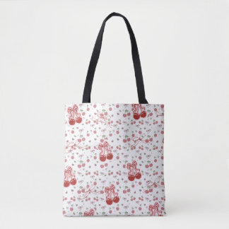 Aesthetic Cherry Tote Bag with Hearts & Bow Tygkasse