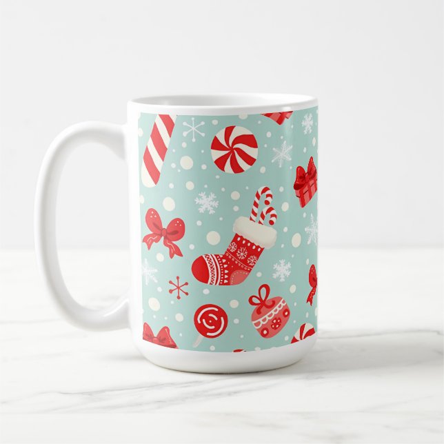 Aesthetic Christmas Pattern Candy Kaffemugg (Vänster)