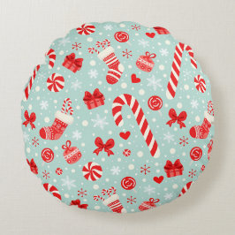 Aesthetic Christmas Pattern Candy Rund Kudde