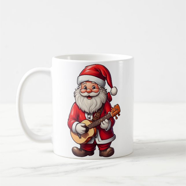 Aesthetic Christmas Santa Playing Ukulele Music Te Kaffemugg (Vänster)
