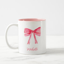 Aesthetic Coquette Rosa Bow Elegant Watercolor Två-Tonad Mugg