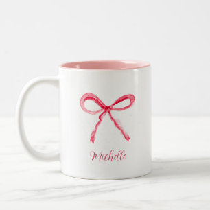 Aesthetic Coquette Rosa Bow Elegant Watercolor Två-Tonad Mugg