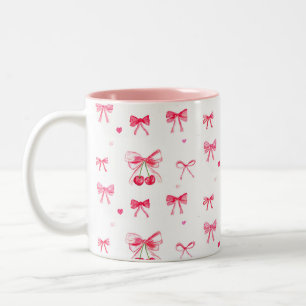 Aesthetic Coquette Rosa Bow Elegant Watercolor Två-Tonad Mugg