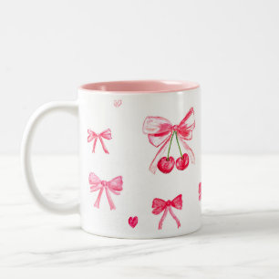 Aesthetic Coquette Rosa Bow Elegant Watercolor Två-Tonad Mugg