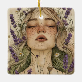 Aesthetic Cottagecore Girl with Wildflowers Art Julgransprydnad Keramik