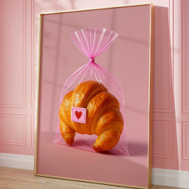 Aesthetic Croissant Wall Print, Cute Bakery Art Poster