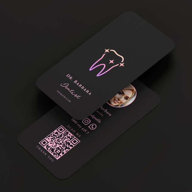 Aesthetic Dental Clinist Black Rosa Visitkort (Aesthetic Dental Clinic Dentist Black Pink Business Card
)