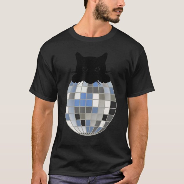 Aesthetic Disco Ball Winter Snow Black Cat Disco C T Shirt (Framsida)