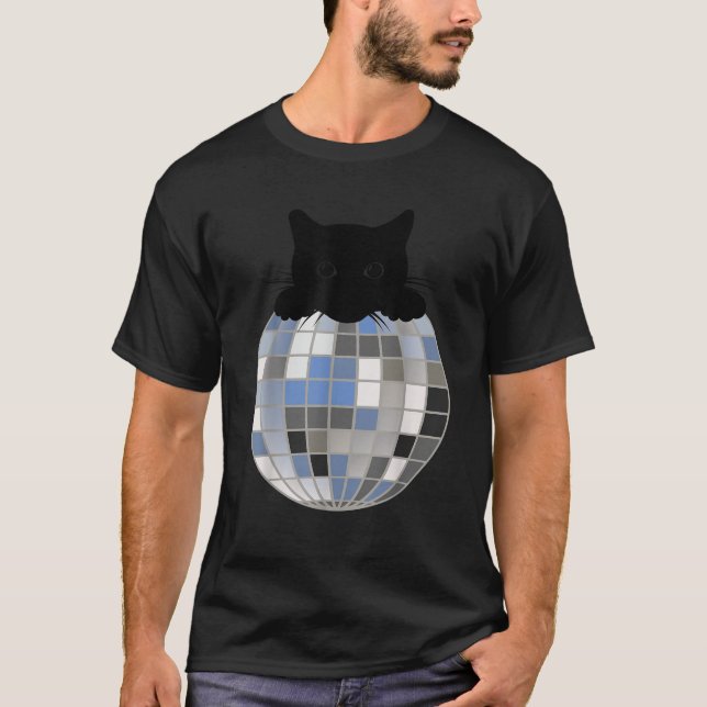 Aesthetic Disco Ball Winter Snow Black Cat Disco C T Shirt (Framsida)