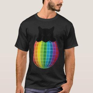Aesthetic Disco Boll Rainbow Black Cat Disco Cat T Shirt