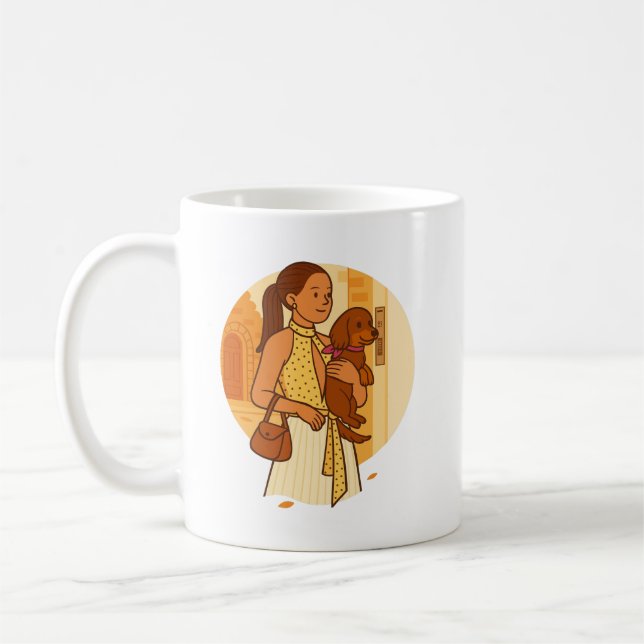 Aesthetic Dog Mom Holding Puppy Illustration Kaffemugg (Vänster)