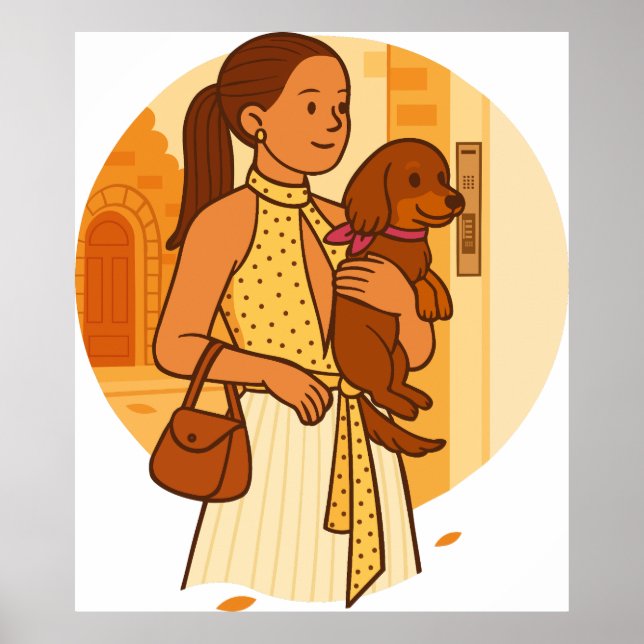 Aesthetic Dog Mom Holding Puppy Illustration Poster (Framsidan)