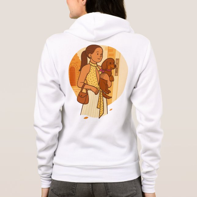 Aesthetic Dog Mom Holding Puppy Illustration T Shirt (Baksida)