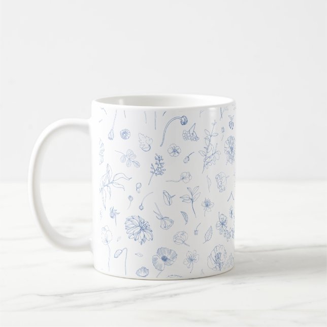 Aesthetic Elegance Beautily Blommigt Blue Mönster Kaffemugg (Vänster)