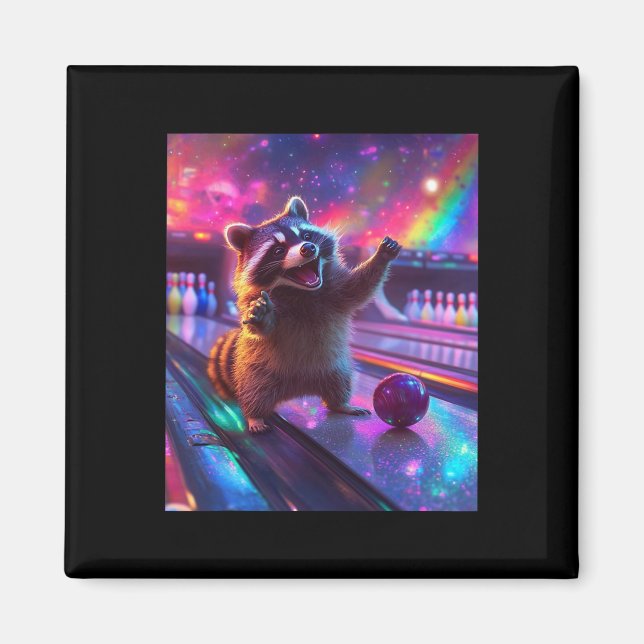 Aesthetic Fantasycore Raccoon Bowling Funny Magnet (Framsidan)