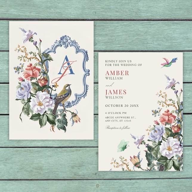 Aesthetic Floral bird wedding  Inbjudningar (Skapare uppladdad)