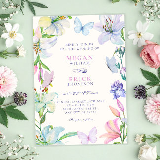 Aesthetic Floral butterflies wedding Inbjudningar