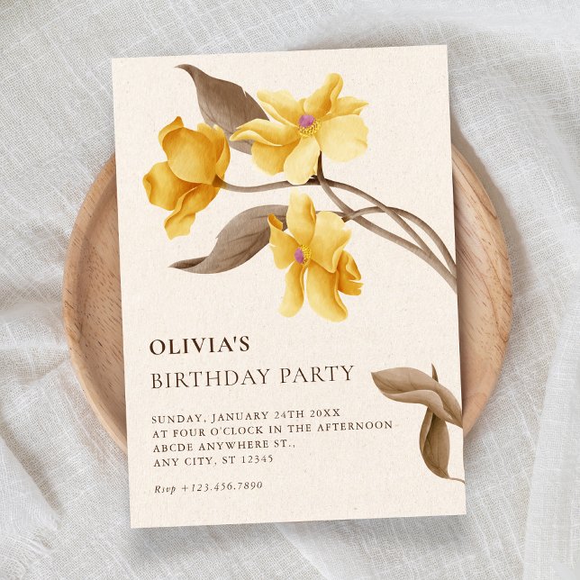 Aesthetic floral minimalist elegant birthday inbjudningar (Skapare uppladdad)