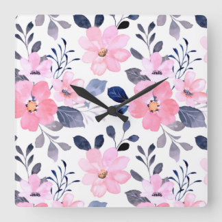 Aesthetic Floral Wall Clock Fyrkantig Klocka