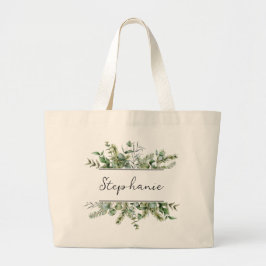 Aesthetic Fresh Greenery Personalize Namn Jumbo Tygkasse