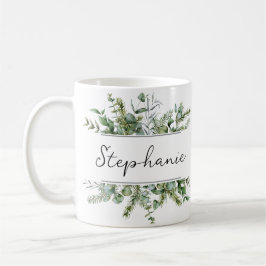 Aesthetic Fresh Greenery Personalize Namn Kaffemugg
