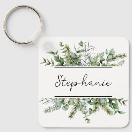 Aesthetic Fresh Greenery Personalize Namn Nyckelring