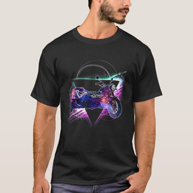 Aesthetic Galaxy Sidecar Motorcle T Shirt (Framsida)
