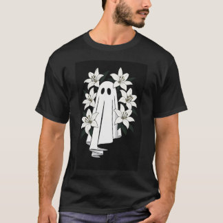 Aesthetic Ghost med White Lilies - Spooky Cute Fl T Shirt