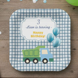 Aesthetic Gingham Blue Construction 3rd Birthday 