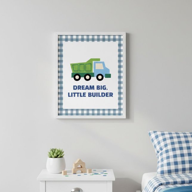 Aesthetic Gingham Border Construction Nursery Wall Poster (Skapare uppladdad)