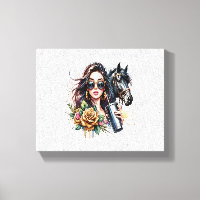 Aesthetic Girl Horse Glitter Ro Canvastryck (Framsida)