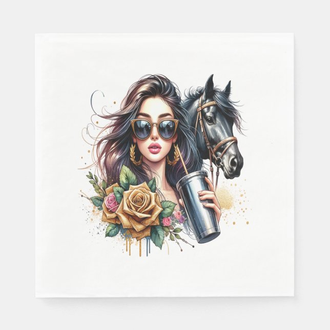 Aesthetic Girl Horse Glitter Ro Pappersservett (Framsidan)